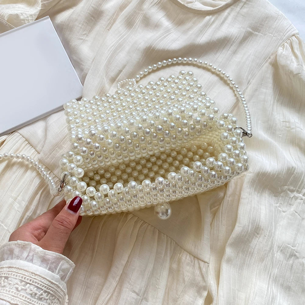 2024 Newest Handmade Pearl Knitting Evening Handbag Luxury Women's Snall Crossbody Bag High-end Hand-Woven Elegant Clutch Purses