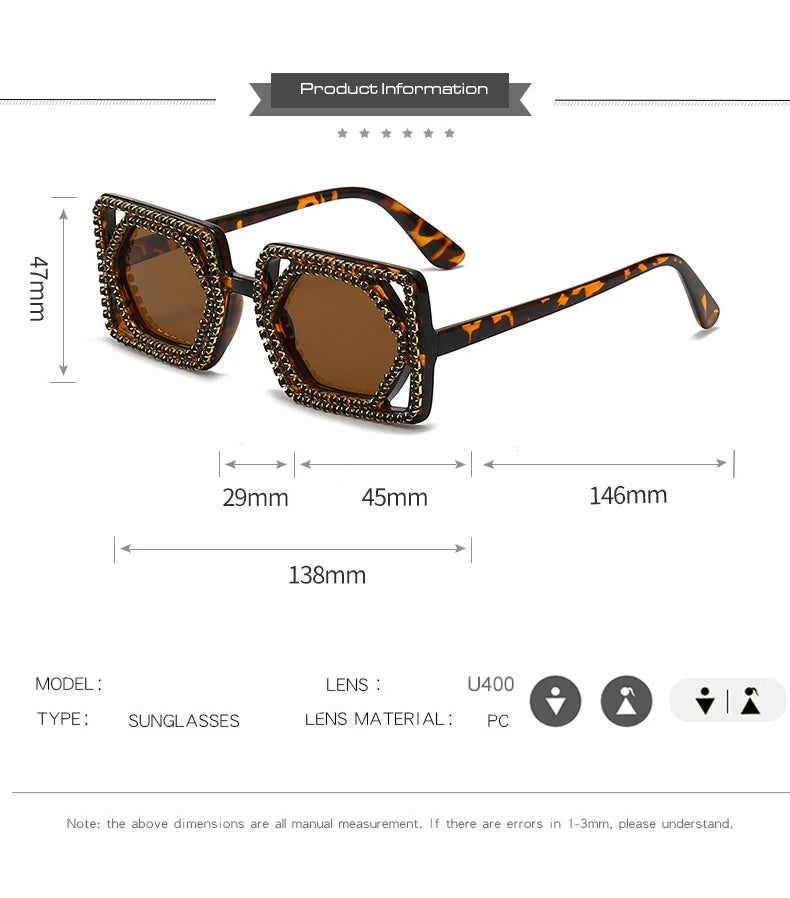 Square Luxury Diamonds Sunglasses Women Punk Fashion Rhinestone Sun Glasses Female Shiny Sexy Yellow Lens Eyewear Shade Handmade