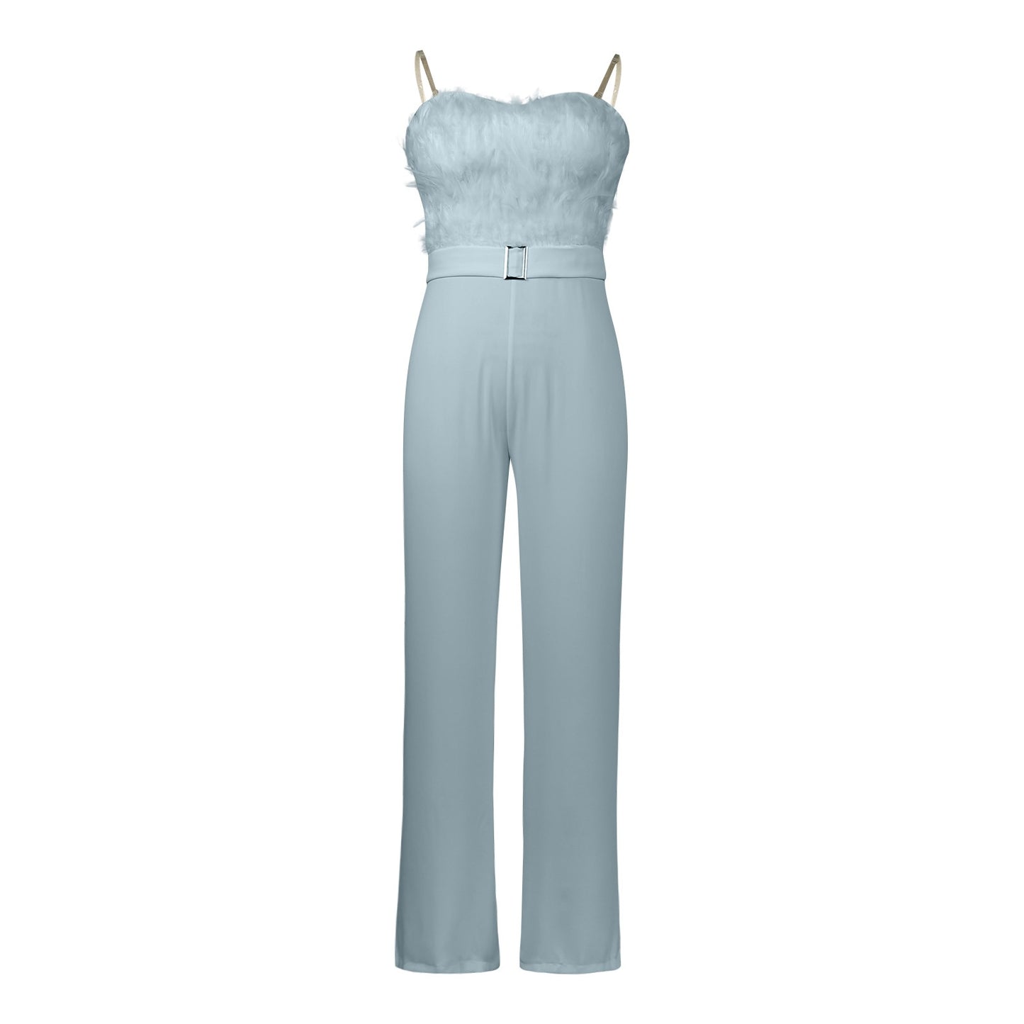 Women Jumpsuit Feather Tube Top Sexy Evening Party Jump Suits Sleeveless High-waisted Straight Playsuits Night Clubwear Overalls