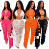 RT Sexy Women Crochet Set Two Pieces Set Halter Backless Top Pants Tassels Knitted 2 Pieces Set Hollow Out Crocheted Beach Set