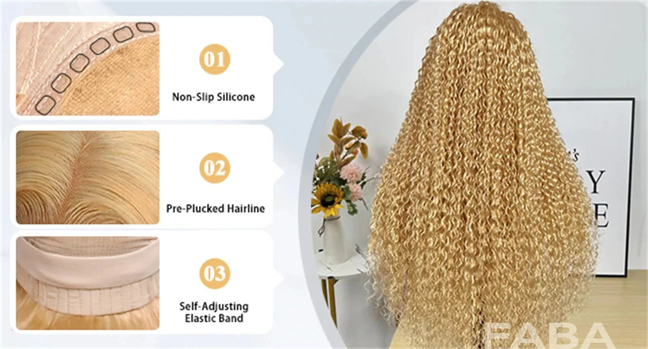 FABA Glueless Wigs Human Hair #27 Color Honey Blonde Deep Wave Human Hair Wig 13x4 Lace Frontal Wigs with Baby Hair 180% Density