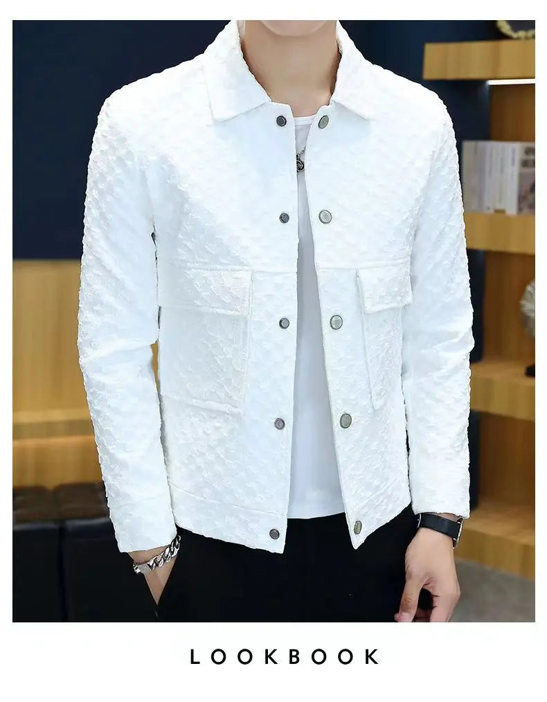 Men Jacket Fashion loose lapel-up Spring Autumn retro men Coat Casual Cargo jacket Solid Color Loose male Outerwear