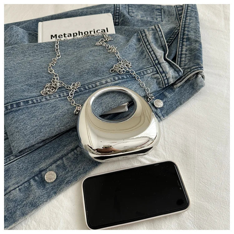New Gold Silver Fashion Acrylic Moon Women's Handbags Luxury Ladies Clutch Bags Dinner Bag with chain 2024