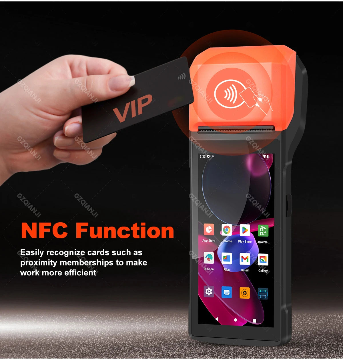Handheld Commercial PDA Android 8.1/13 Bulit-in 58mm Thermal Receipt Printer NFC Optional for Cafeteria WIFI Bluetooth Connect