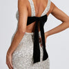 Backless Bow Sparkly Sequin Shiny Dress Women Sleeveless Evening Party Silver Dresses Cocktail Prom Gala ﻿Glitter Gowns New In
