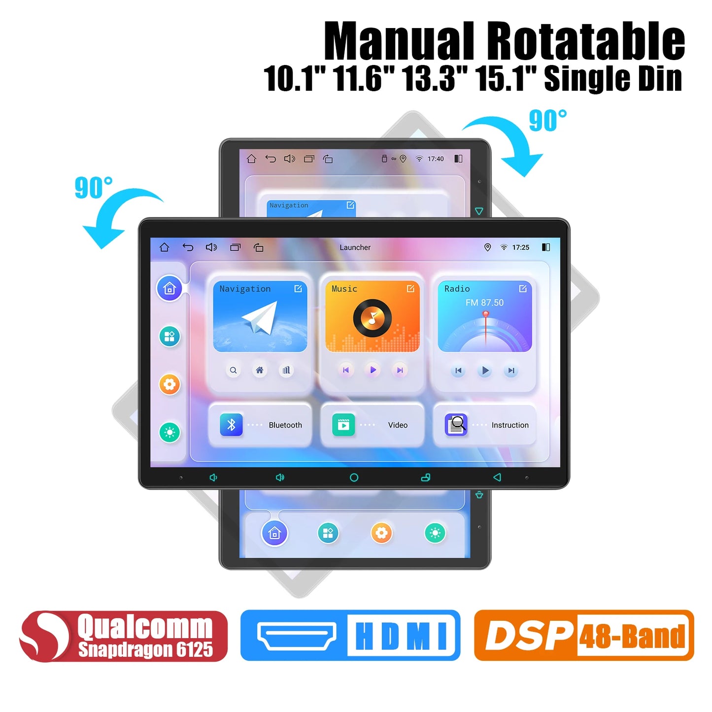 JOYING 10.1" 11.6" 13.3" 15.1"Android Car Radio Stereo Multimedia Player Head Unit Built In Carplay With Manual Rotatable Screen