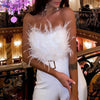 Women Jumpsuit Feather Tube Top Sexy Evening Party Jump Suits Sleeveless High-waisted Straight Playsuits Night Clubwear Overalls