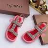 Wish Color Block Flat Bottom Square Head Sandals Women's Crossbody Woven Sports Style Magic Tape Beach Slippers