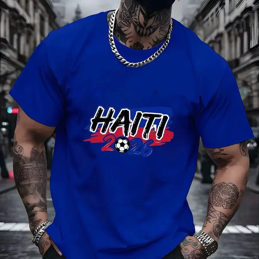 【New Arrival】Men Haiti 2026 Soccer Fan T-Shirt Red Short Sleeve Crewneck Tee Haitian Football Flag Inspired Tops