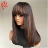 Hesperis Hesperis Short Bob Human Hair Wig With Bangs Brazilian Remy #30 Color Highlight Brown Scalp Top Full Machine Made Wig