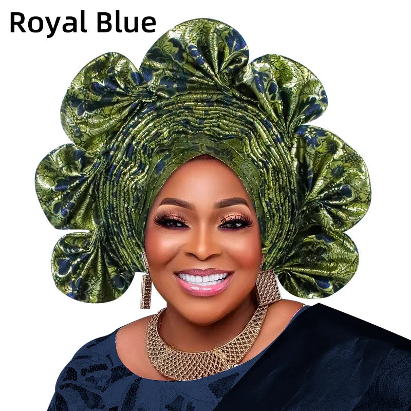 Already Made Turban Cap for Women Nigerian Wedding Headpiece African Auto Gele Headtie Aso Oke Headgear Bonnet Head Wrap Hijab