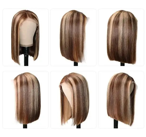4/27 Highlight Bob Wigs Piano Colored Straight 13x4 Lace Frontal Human Hair Wig For Women HD Transparent Full Lace Bob Wigs