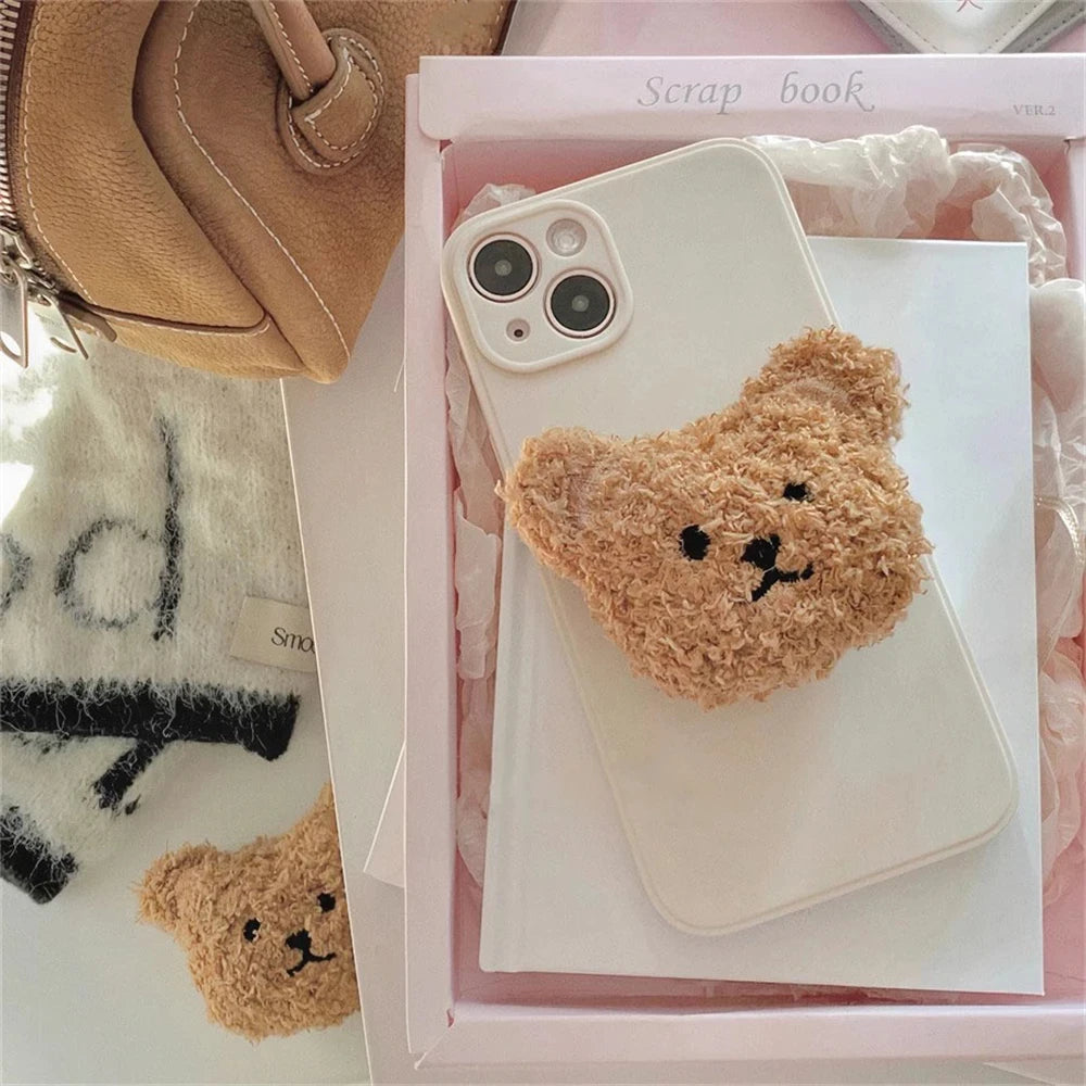 Korea 3D Cute Warm Plush Bear For Magsafe Magnetic Phone Griptok Grip Tok Stand For iPhone Wireless Charging Holder Bracket Ring