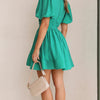 Women Summer Casual A-line Dress Solid Color Deep V-Neck Short Puff Sleeve Mini Dress Fashion Party Short Dress