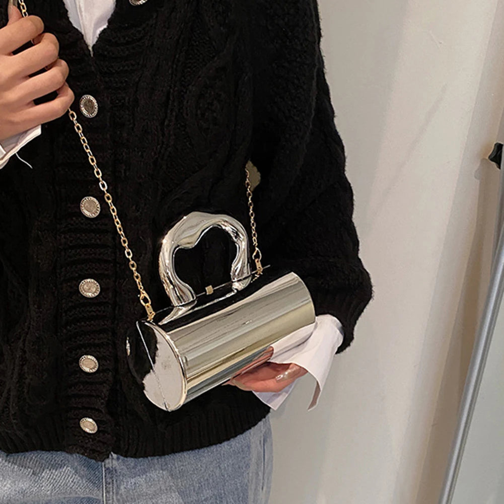 Women Mini Evening Bag Metal Handles Wallet Shoulder Bag Solid Color Clutch Bag Large Capacity Everyday Shoulder Bag Daily Bag