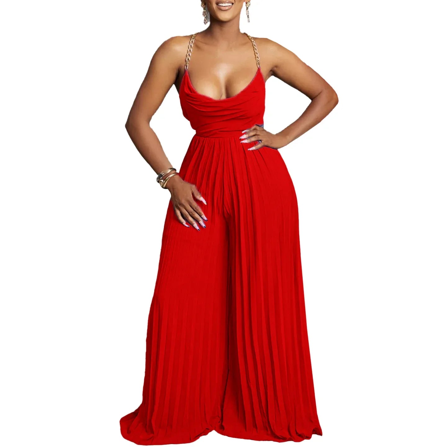 Jumpsuits Women One Piece Pleated Slim Party Night White Overalls Sexy Sling Sleeveless Wide Leg Long Pants High Waist Rompers