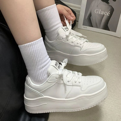 2025 New spring shoes for women green trainers platform lace up sneakers woman hip hop chunky sports shoes faux leather sneaker