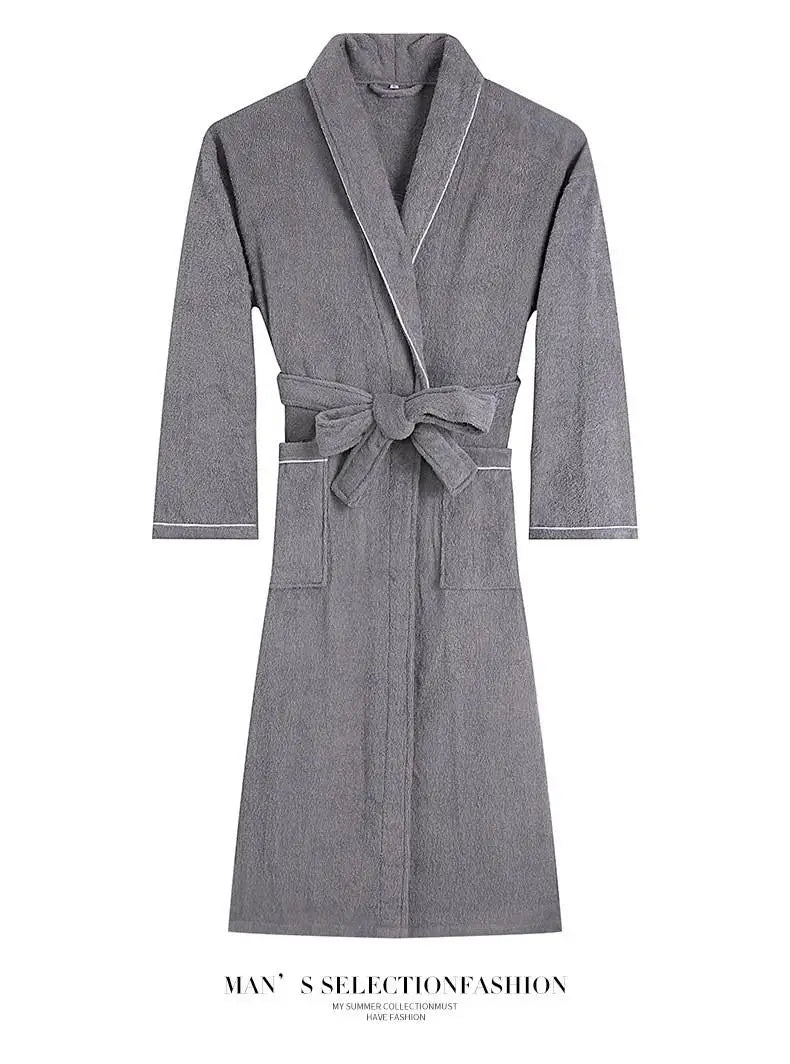 100% Cotton Couples Long Thick Absorbent Terry Bath Robe Kimono Men Light Weight Towel Bathrobe Sleepwear Women Hotel Gown Robes