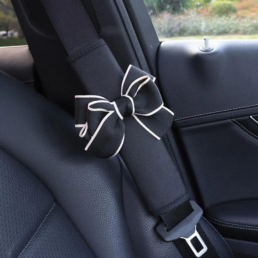 1Pcs Cute Women Bowknot Soft Plush Car Seat Belt Cover Velvet Auto Seat Belt Shoulder Strap Harness Cushion Protector Pads