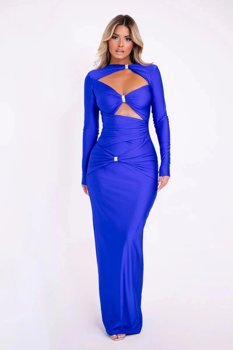 Articat Sexy Hollow Out Long Sleeved Elastic Tight Dress Women Pleats Double Layered Female Vestidos Elegant Party Evening Dress