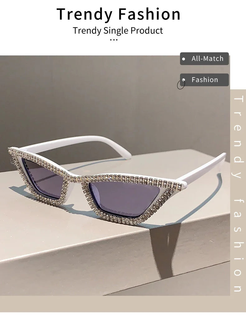 Fashion CAT EYE Rhinestone Bling Sunglasses Women Vintage Brand Luxury Small Frame Ladies Gradient Sun Glasses Oculos UV400