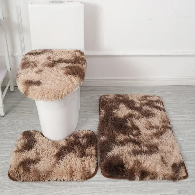 3PCS/set Solid Color Home Carpets Toilet Lid Cover Rugs Kit Non-slip Foot Mat for Bathroom Floor Bath Rug Foot Mat