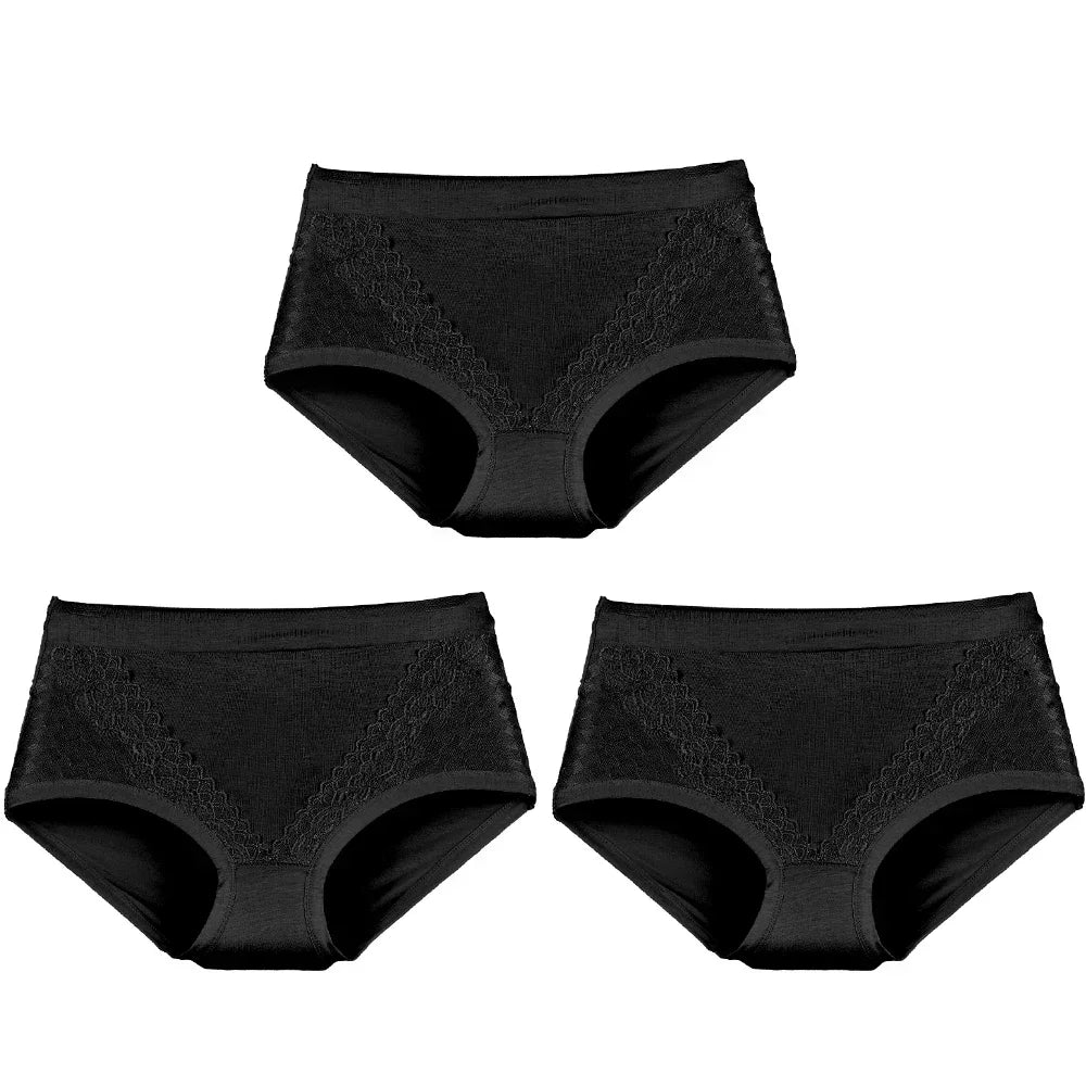 3pcs/pack 2024 Women High Waist Panties Female Briefs Modal Lace Plus Size Underpants Mother Middle Aged Oversize Underwear