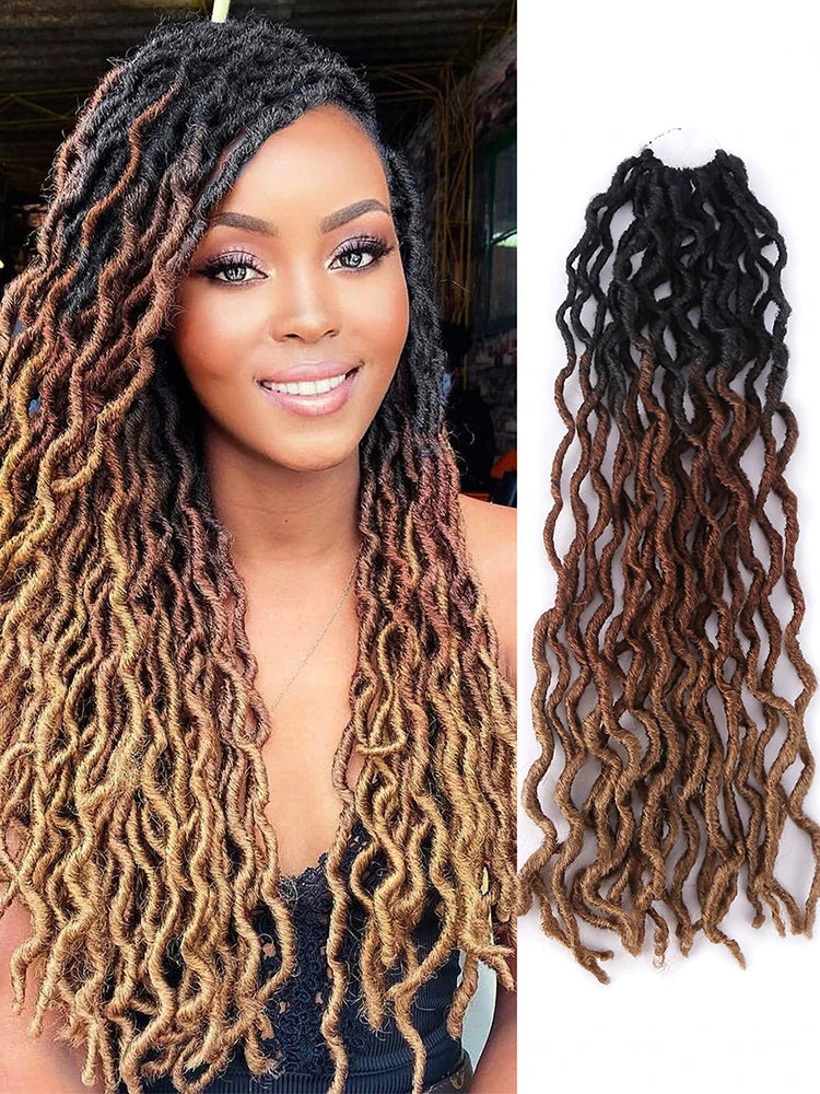 Goddess Faux Locs Crochet Hair Soft Curly Dreadlocks Hair Extensions Synthetic Braiding Hair Ombre Crochet Locs Wholesale Braids