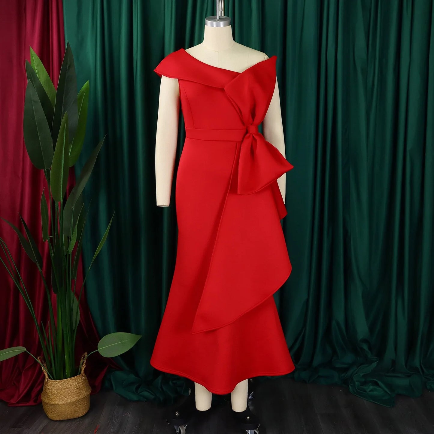 Elegant Dresses for Women One Shoulder Sleeveless Ruffles Mermaid Floor Length Luxury Birthday Party Dinner Vestidos Mujer Dress