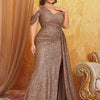 Plus Size Off Shoulder Bridesmaid Banquet Shiny Off Shoulder Shiny Floor Wedding Banquet Evening Gown 4XL 5XL Big Size Dress