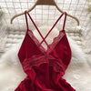 Women Sexy Red Ruched Mini Dress Sleeveless Backless Spaghetti Strap Dress Drawstring Bodycon Party Club Dress with Thong