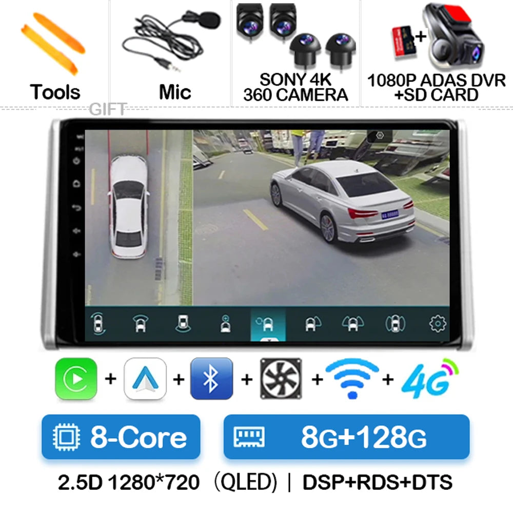 Android 14 Car Radio For Toyota RAV4 5 XA50 2018 - 2023 Multimedia Video Player Navigation GPS 2Din Carplay Auto 4G WIFI QLED BT