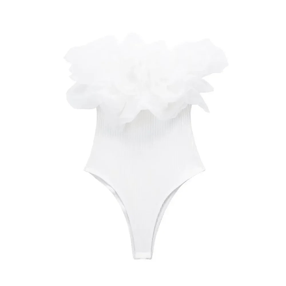 Willshela Women Fashion Ribbed Bodysuit With Organza Ruffle Vintage High Elastic Sexy y2k Female Chic Lady Tops body femme