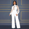 Fashion Women's Clothing Hollow Long-sleeved Loose Wide Leg Jumpsuits Overall Pants Solid Color Sexy Lace