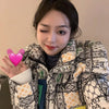 2023 European Station Winter New Down Jacket Women's Warm Fashion Short Color Patchwork Graffiti thick White Duck Down Coa