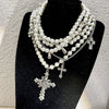 Goth Rose Flower Imitation Pearl Bead Cross Pendant Necklace for Women Multilayer Pearl Chains Aesthetic Vintage Luxury Jewelry