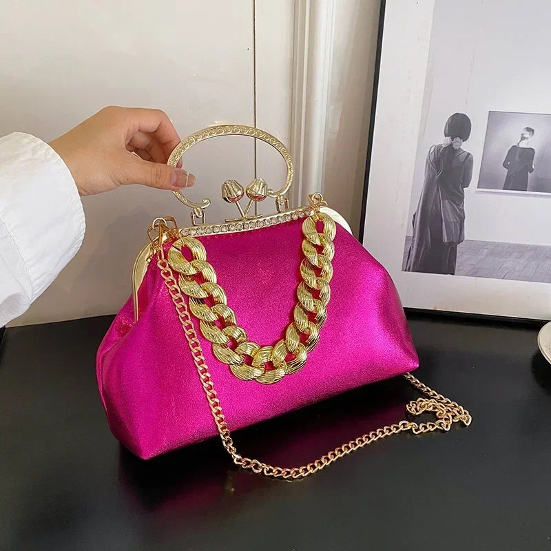 2024 Luxury Women Gold Green Chain Messenger Bags PU Leather Shoulder Bags Shell Clip Designer Handbag And Purse Wedding Clutch
