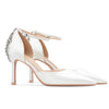Baotou Hollow High Heel Women's Sandals Pointed Tip Thin Heel One-word Button Rhinestone Wedding Shoes Bridal Shoes