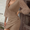 Elegant Women's Lace Stitching Mini Dress Spring Autumn Fashion Sexy V-neck Slim Long-sleeved Party Dresses  Female Clothing