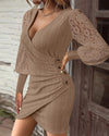 Elegant Women's Lace Stitching Mini Dress Spring Autumn Fashion Sexy V-neck Slim Long-sleeved Party Dresses  Female Clothing