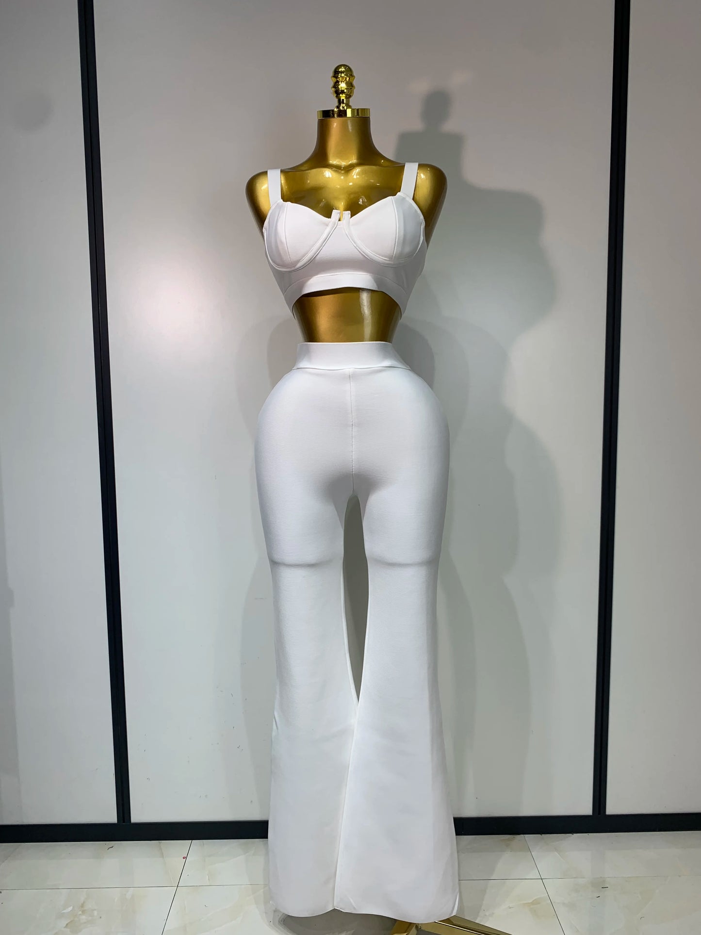 High Quality Elegant Bandage Top Pant Set Women Sexy Evening Party Nightclub Luxury Birthday High Street Fashion Two Piece Set