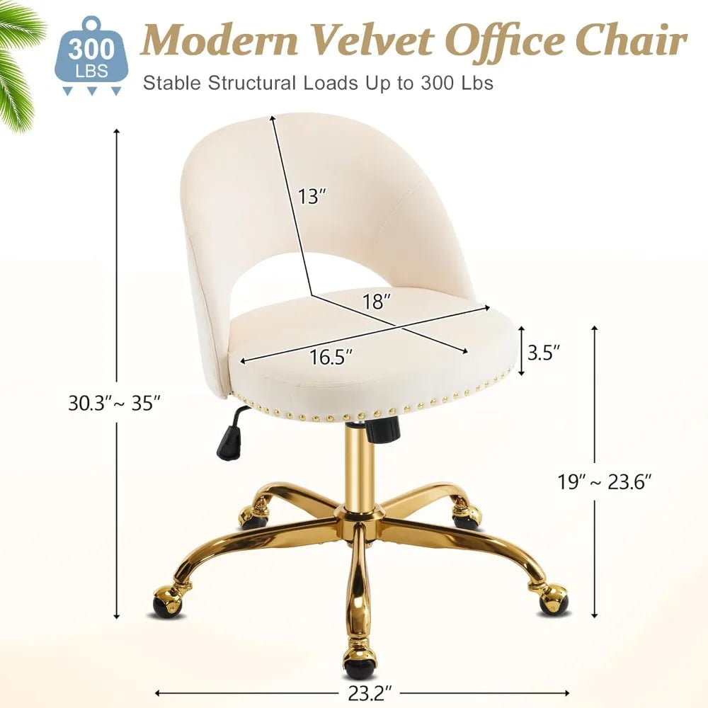 Cute Desk Chair with Wheels, Comfy Armless Swivel Vanity Task Chair for Women/Girl/Kids, Nail Tech for, Office Chairs