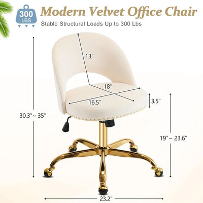 Cute Desk Chair with Wheels, Comfy Armless Swivel Vanity Task Chair for Women/Girl/Kids, Nail Tech for, Office Chairs
