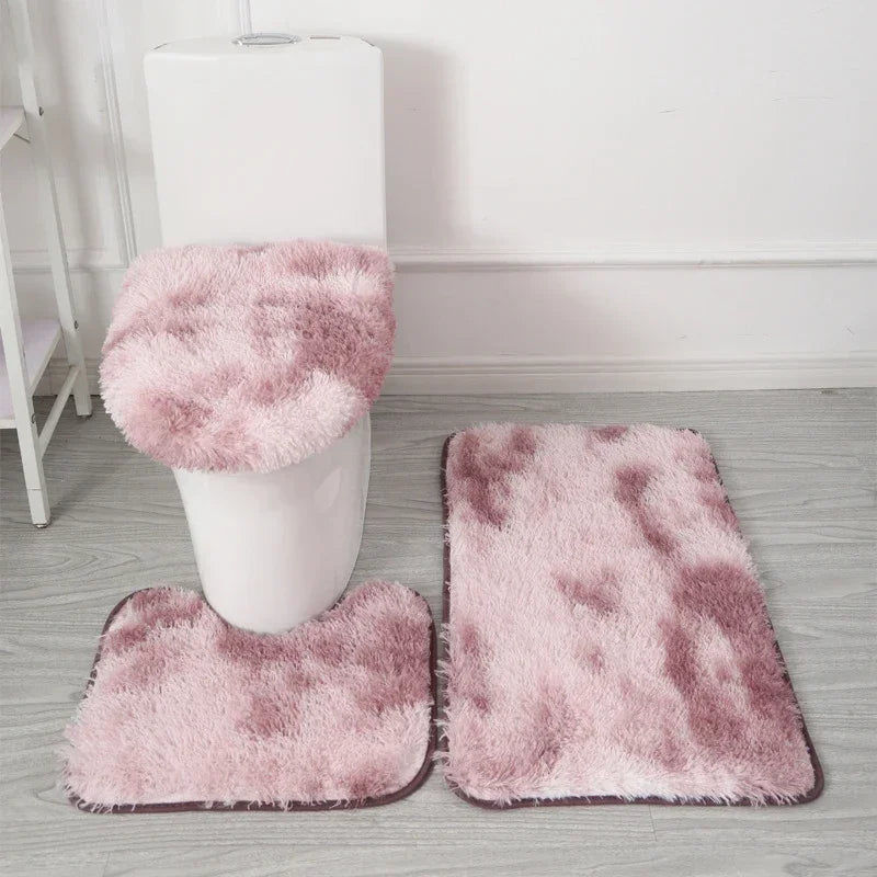 3PCS/set Solid Color Home Carpets Toilet Lid Cover Rugs Kit Non-slip Foot Mat for Bathroom Floor Bath Rug Foot Mat