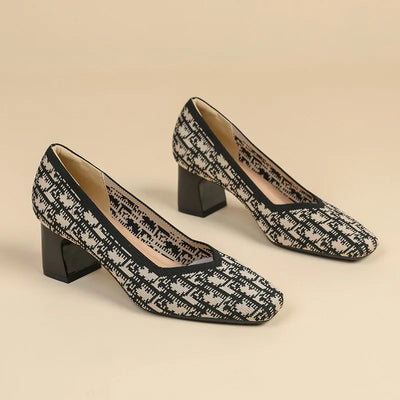 DIMANYU Women Dress Shoes Square Toe 2025 New Knitted High Heel Pumps Women's Fashion Shoes Large Size Women's Spring Shoes