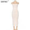 SIBYBO Ribbed Spaghetti Strap Cotton Dress Women Sleeveless O-Neck Summer Dress Solid Backless Long Party Dress