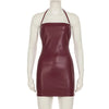 Tuularose Leather Spaghetti Strap Dress Women's Sexy Solid Sleeveless Halter Short Dress Party Club Retro Y2k Bodycon Mini Dress