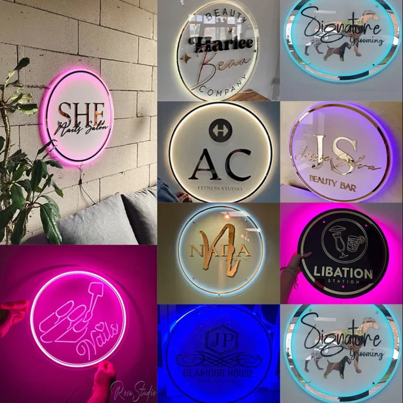 Custom Business Logo 3D Beauty Salon Nail Hair Studio 3D Acrylic Signs Custom Company Name  LED Neon Lights Dropshipping