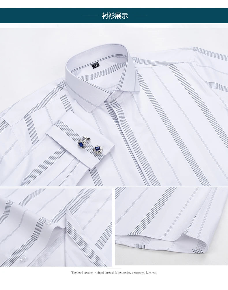 Men's French cufflink shirt with long sleeves slim fit concealed buttons solid color high end wedding dress formal men's
