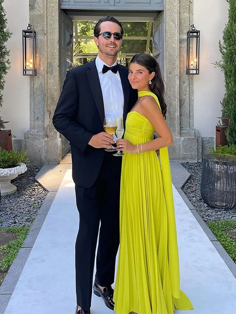 Strapless Ribbon Maxi Dress Women Elegant Sleeveless Backless Pleated Party Dresses Female 2025 Summer Sexy Lady Evening Vestido